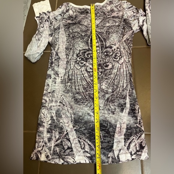 PARTY Sheer Women’s Fleur De Lis Rhinestone Burnout Long Sleeve Top Goth Concert - Picture 16 of 17